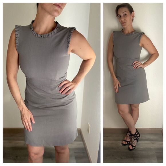 J. Crew Ruffle Dress Grey Preppy Minimalist 4 Feminine - Picture 1 of 12